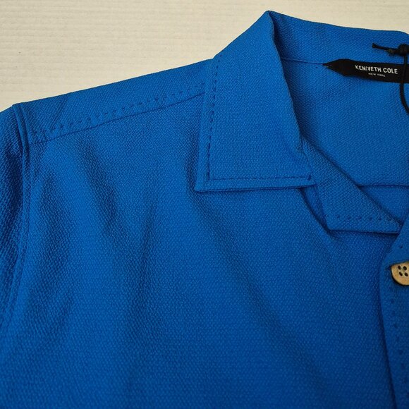 Kenneth Cole NY Techni-Cole Relaxed Fit Textured Woven Shirt Mens M Cobalt - NWT - Picture 3 of 11